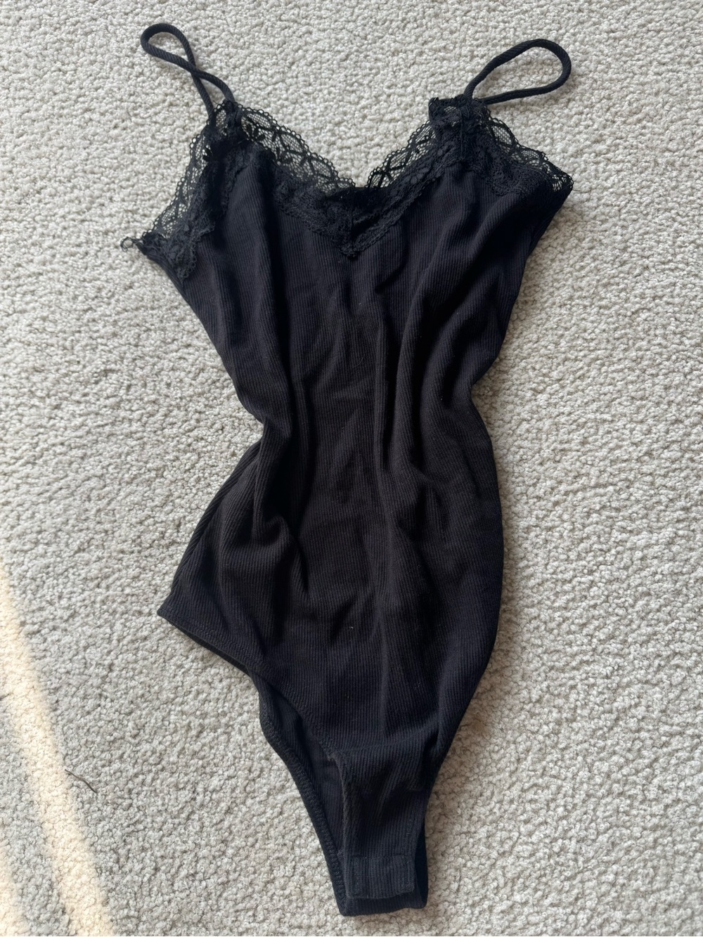 Fashion Nova Black Lace-Trim Ribbed Bodysuit tank top sexy